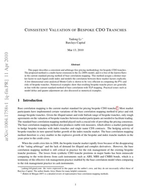 Copertina documento PDF - Valutazione Coerente e Arbitraggio-Free dei Tranche CDO Bespoke: Un Approccio con Modello Multi-Fattore