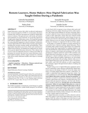 PDF Document Cover - Remote Digital Fabrication Education During COVID-19: Challenges and Innovations