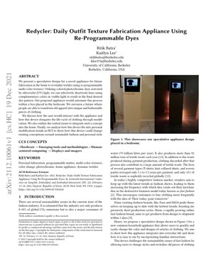 Kifuniko cha Waraka PDF - Redycler: Ubunifu wa Kufikiria wa Kifaa cha Kutengeneza Mavazi ya Kila Siku Kwa Kutumia Rangi Zinazoweza Kurekebishwa