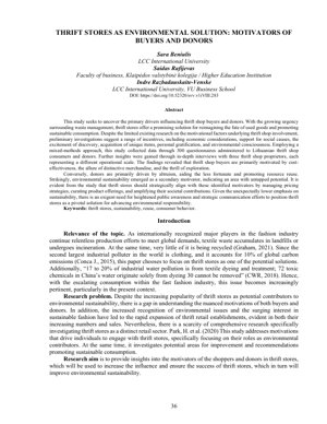 PDF Document Cover - Thrift Stores as Environmental Solution: Motivators of Buyers and Donors